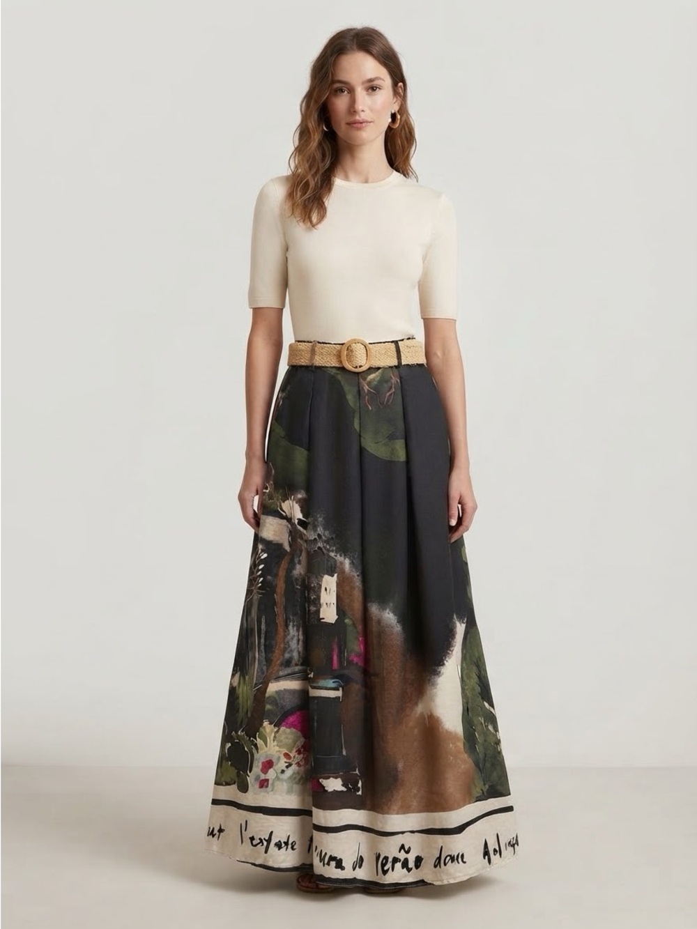 By Coco Italian Abstract Print Midi Skirt with Belt One Size Fits S/M